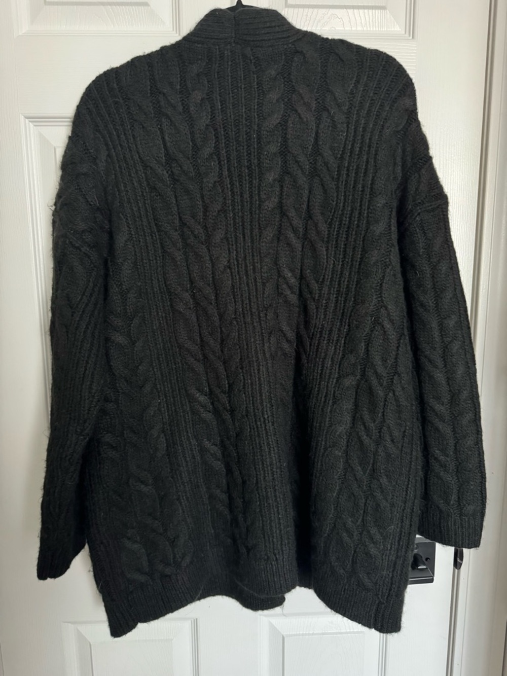 LOFT Black Cable Knit Cardigan with Front Pockets - Picture 2 of 2